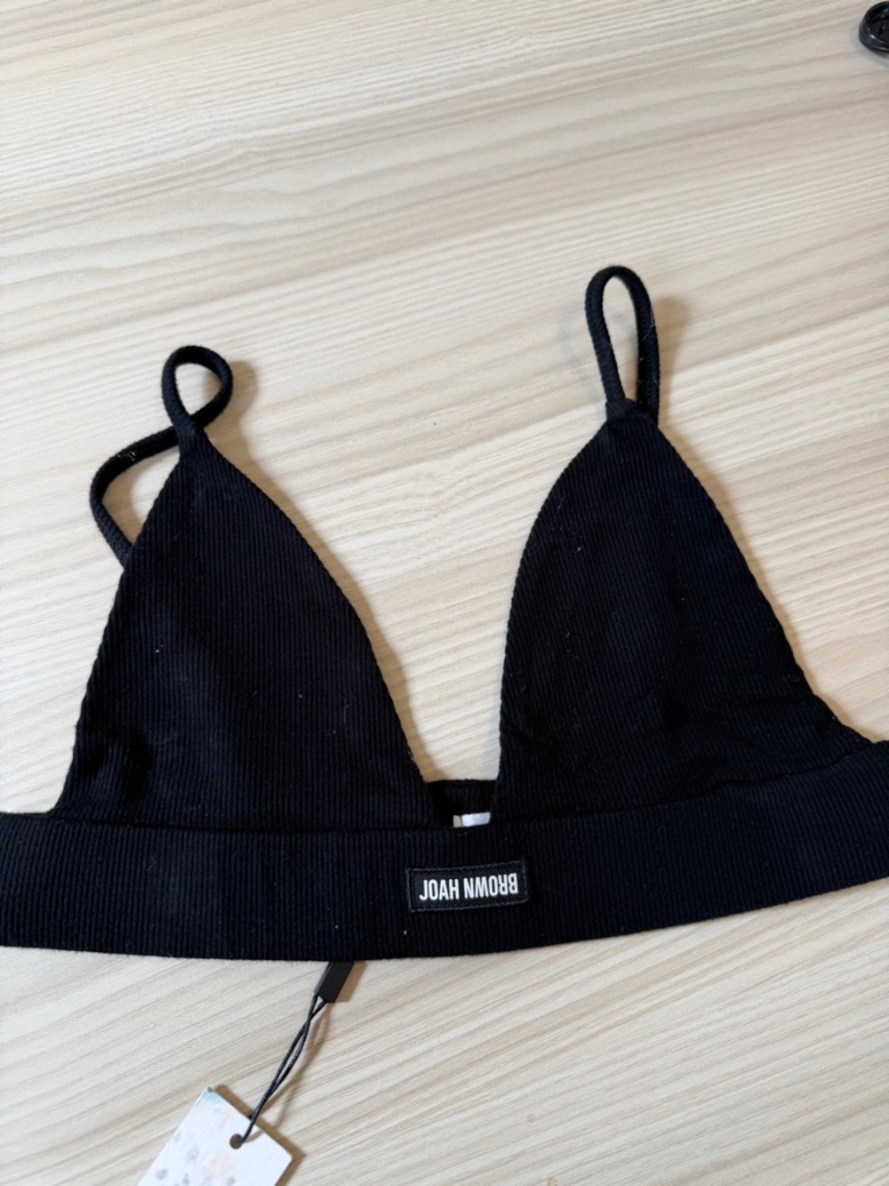 Joah Brown Black Ribbed Triangle Bralette XS